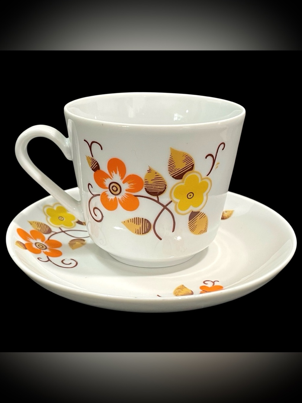 Vintage 1970s Kahla German Coffee Cup and Saucer Set - Orange Brown